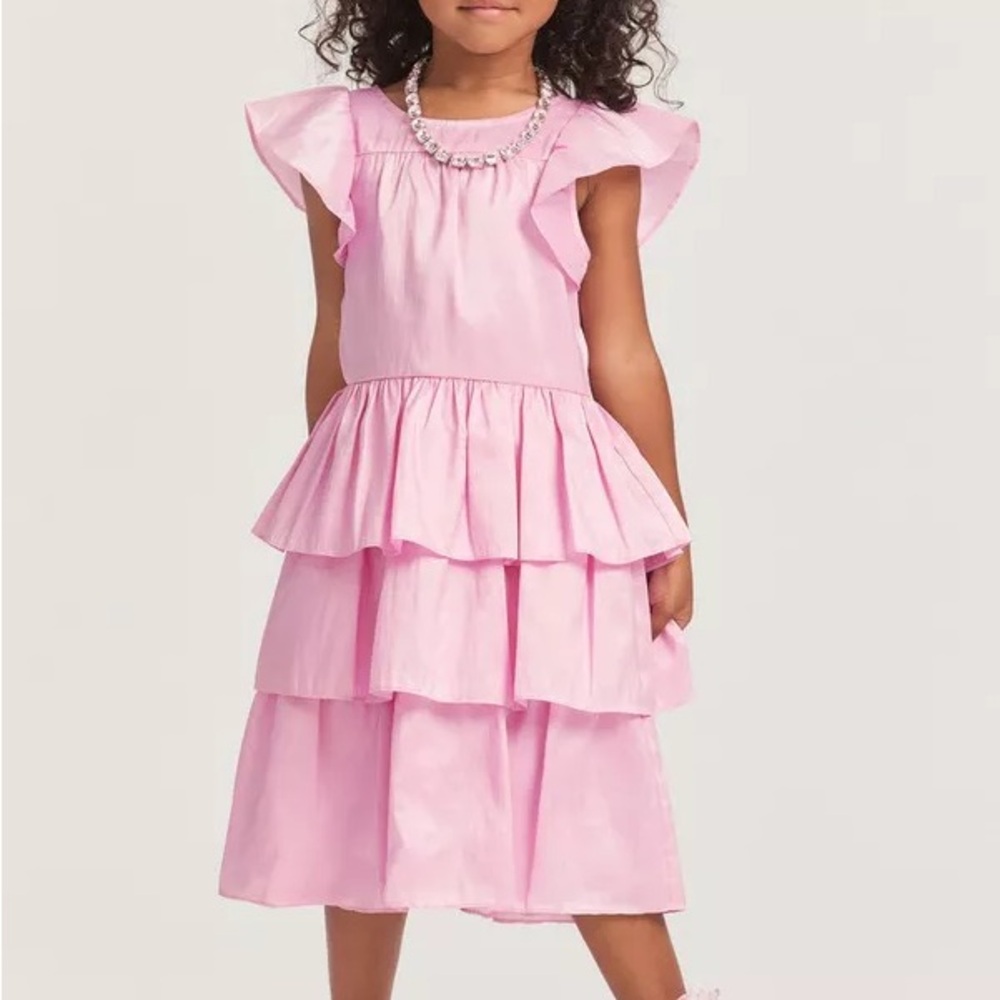 LoveShackFancy Callie Dress, Ruffled Tiered Pink Size 5-8Y